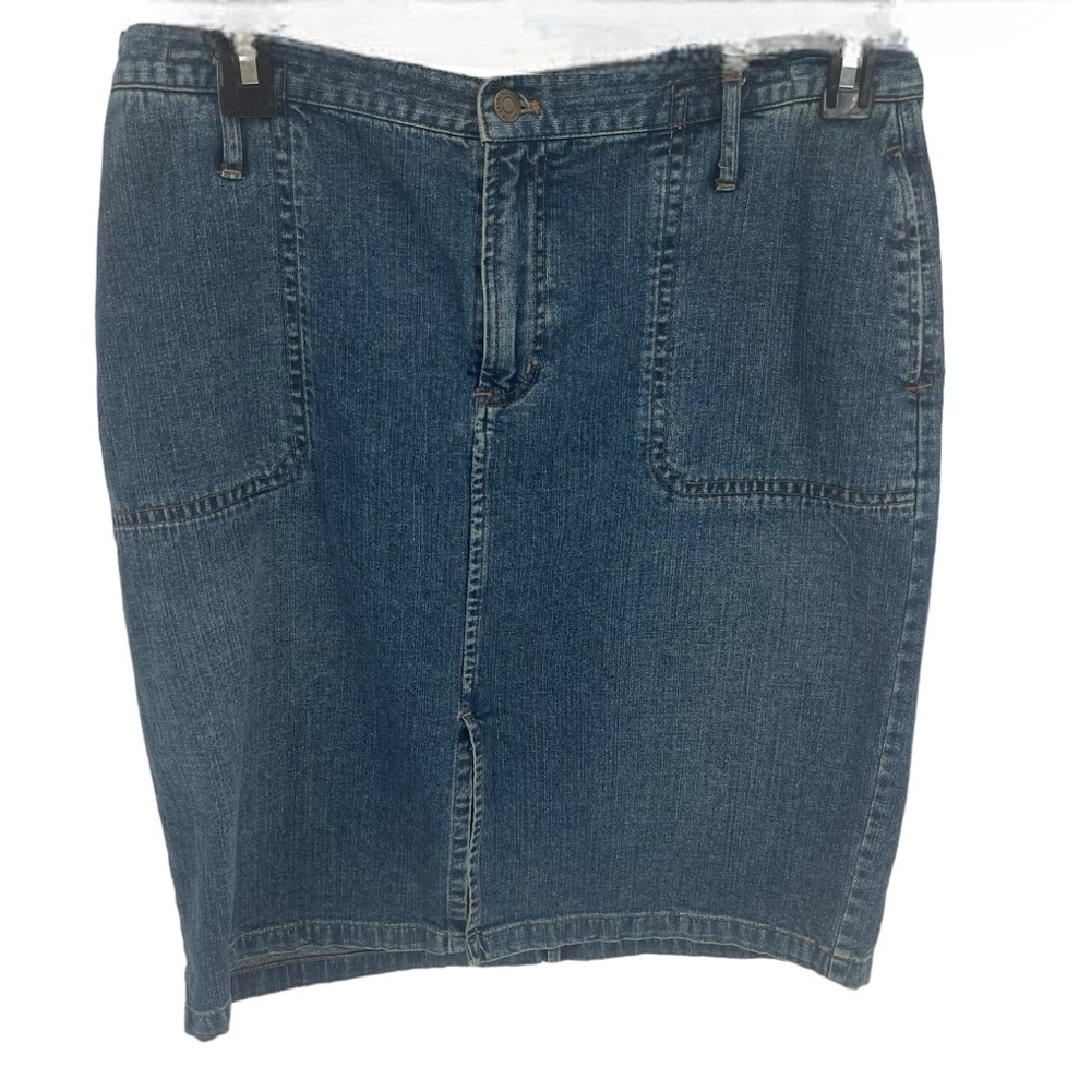 Lauren Jeans Co LRL Denim Skirt Size Large P Blue Pencil Knee Length Stretch